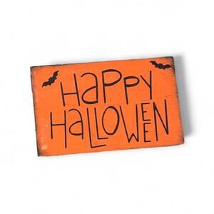 Happy Halloween Orange Wooden Tiered Tray Decor Sign Bats
